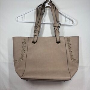Mellow World Vegan Leather Tote Bag Taupe Braided Detail Tassel‎ Accent
